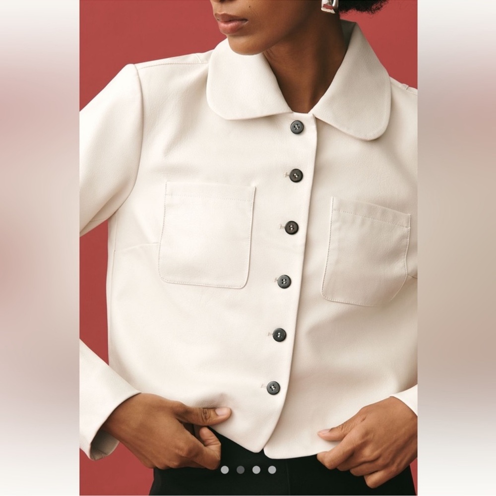 Anthropologie Faux Leather S cropped lined jacket; top rated & súper cute!
